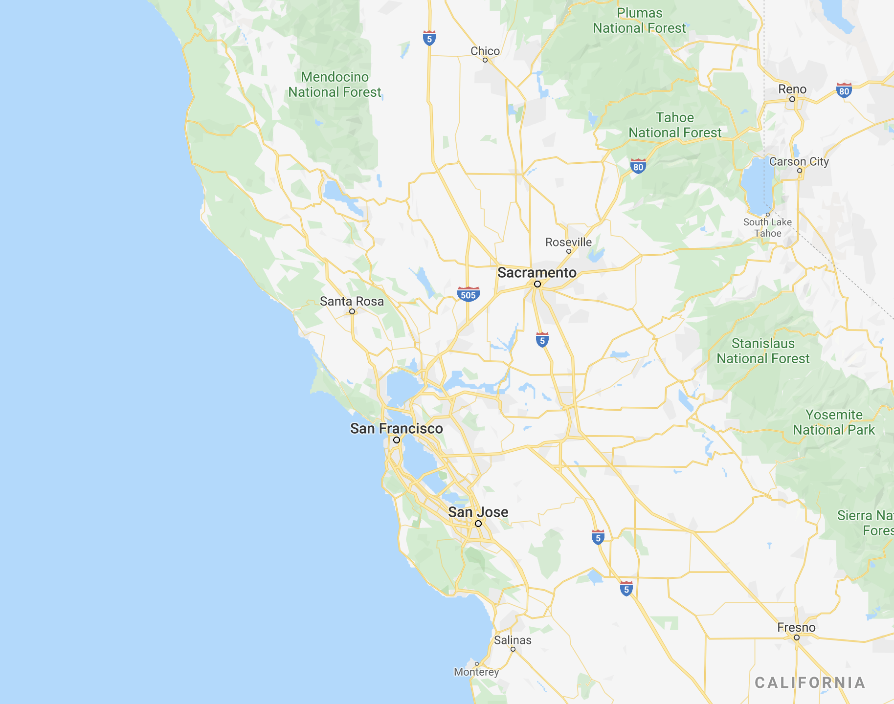 Northern California bay area central valley service footprint map